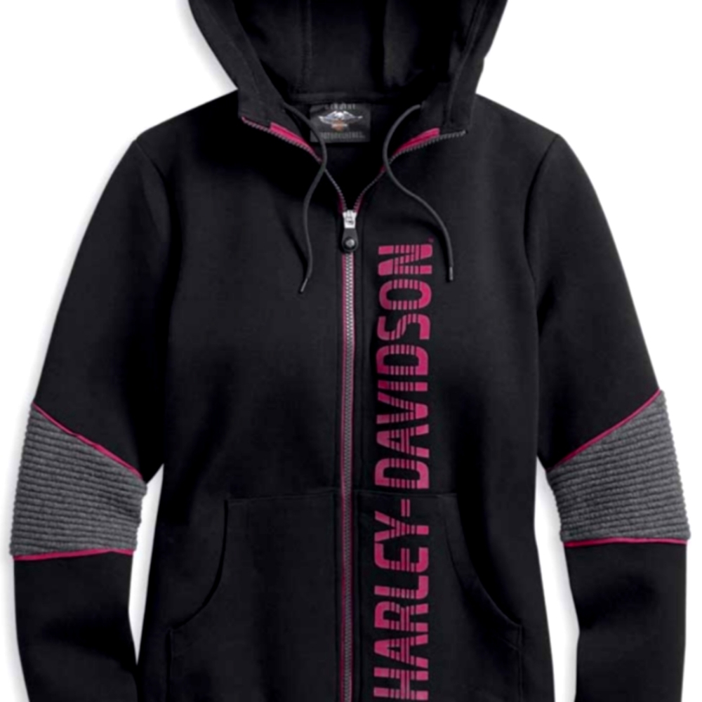 Harley-Davidson Women's Double Knit Four-Way Stretch Hoodie Black and Pink